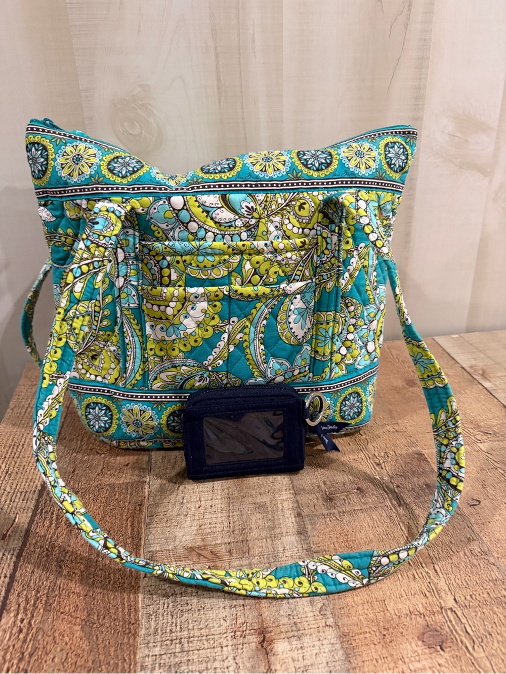 Vera Bradley - Paisley Quilted Tote & Black ID/Card Holder With Silver Key Ring